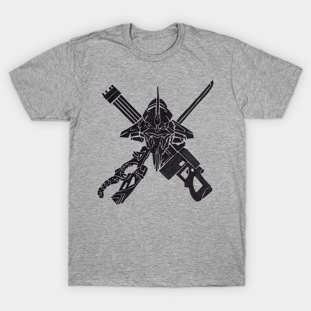 EVA 01 skull head weapons T-Shirt by Joseph Baker